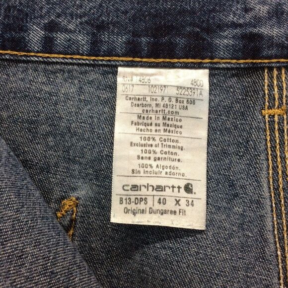 Carhartt Carpenter Jeans Men's Size 40x34 B13-DPS Blue Dungaree Fit Dark Wash - Picture 2 of 10